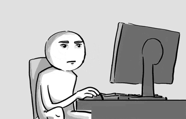 a drawing of a person looking at a computer screen