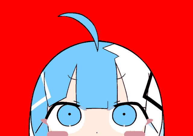 a cartoon of a girl with blue hair and big eyes