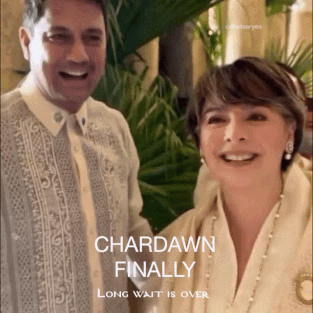 a picture of a man and woman with the caption chardawn finally