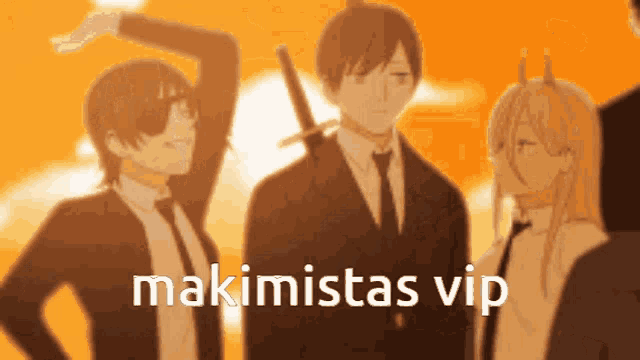 a group of anime characters are standing next to each other with the words makimistas vip written on the bottom