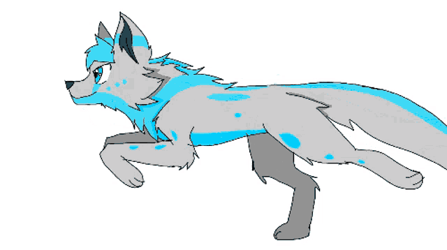 a drawing of a blue and gray wolf running