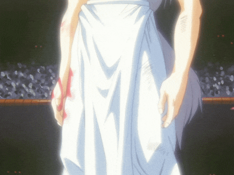 a woman in a white dress has a bloody arm