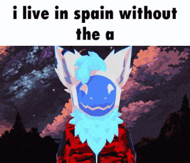 a picture of a furry character with a caption that says i live in spain without the a