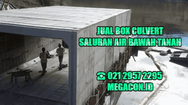 a sign that says jual box culvert saluran air bawah tanah megacon.id