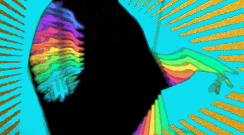 a colorful drawing of a person 's face with a black background