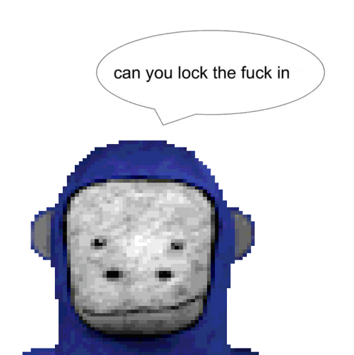 a pixelated image of a monkey with a speech bubble that says " can you lock the fuck in "
