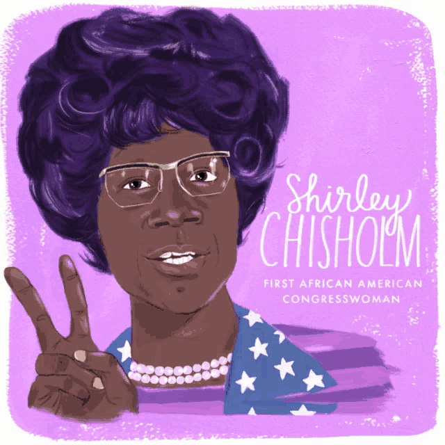 a cartoon of shirley chisholm giving a peace sign