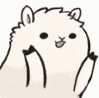 a drawing of a white cat with black ears and a black nose .