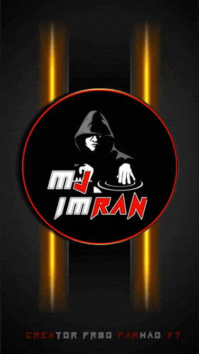 a logo for dj imran shows a man in a hood holding a turntable
