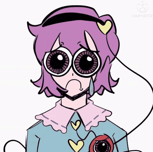 a cartoon drawing of a girl with big eyes and a heart on her chest