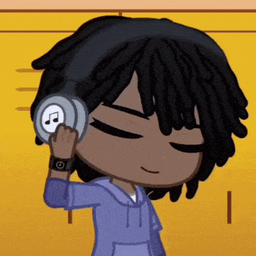 a cartoon character is wearing headphones and a watch
