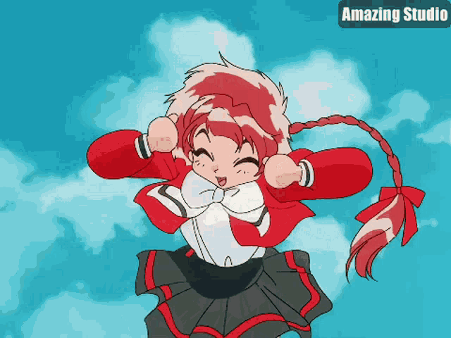 a cartoon of a girl with red hair and the words amazing studio behind her