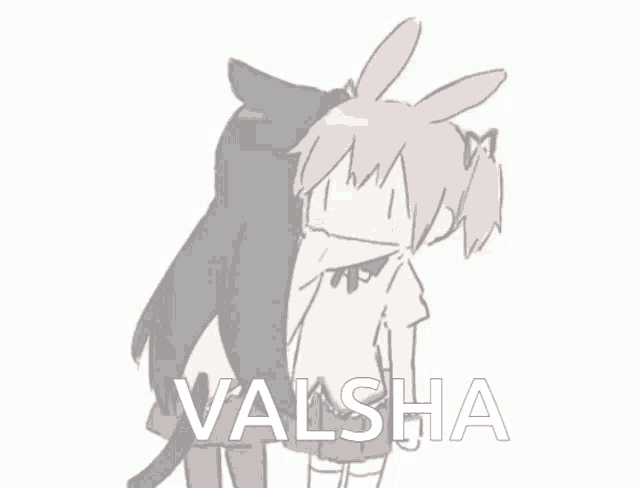 a drawing of a girl and a cat with the name valsha