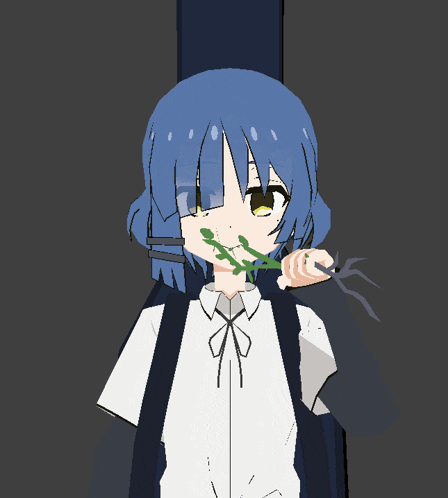 a drawing of a girl with blue hair