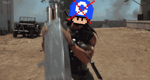a video game character holding a giant monster