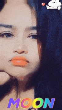 a woman 's face is shown with the word moon on the bottom