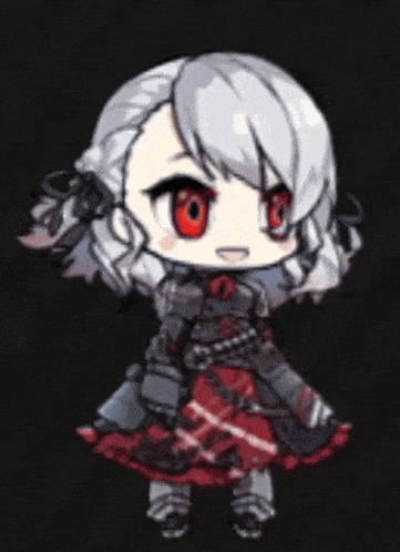 a cartoon character with red eyes and white hair