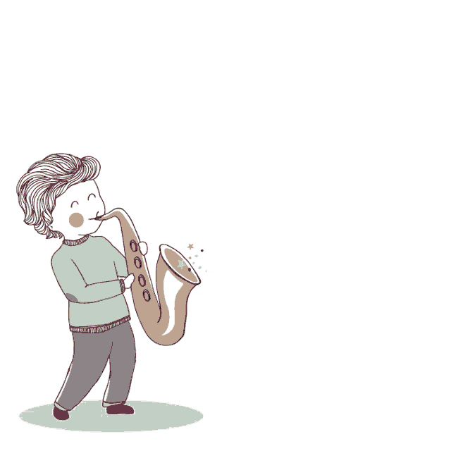 a cartoon of a man playing a saxophone with music notes coming out of his mouth