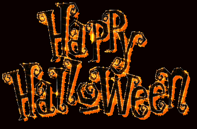 a sign that says happy halloween is lit up in orange and black