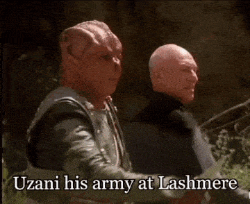 two men standing next to each other with the words uzani his army at lashmere written below them