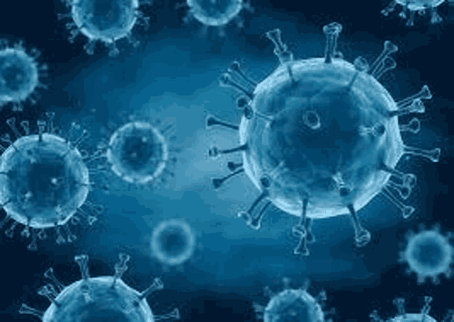 a computer generated image of a virus floating in the air .