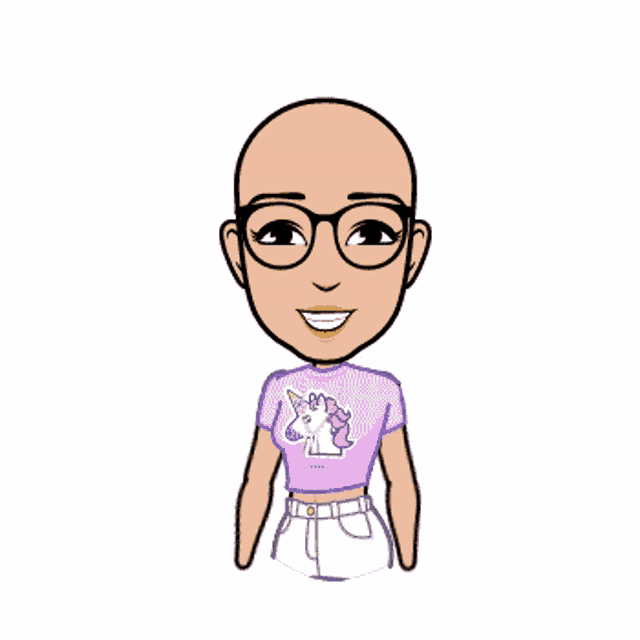 a cartoon of a woman wearing a unicorn shirt holding a trophy