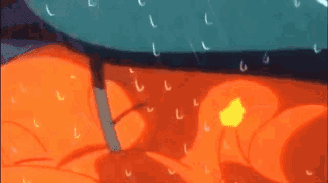 a cartoon drawing of a person holding an umbrella in the rain