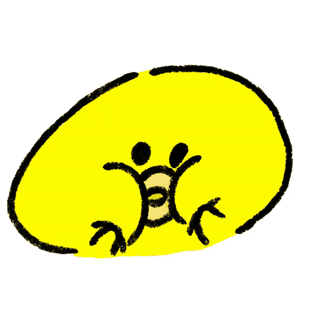 a cartoon drawing of a yellow object with a black outline