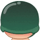 a cartoon soldier wearing a green helmet with a strap around his neck .