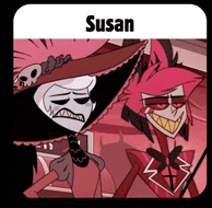 a cartoon character named susan is standing next to a cartoon character named asriel .