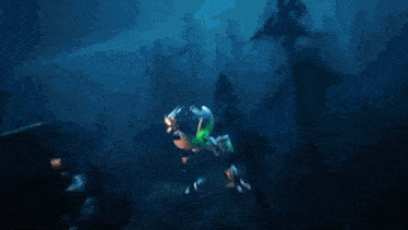 a video game character with a green light coming out of his mouth