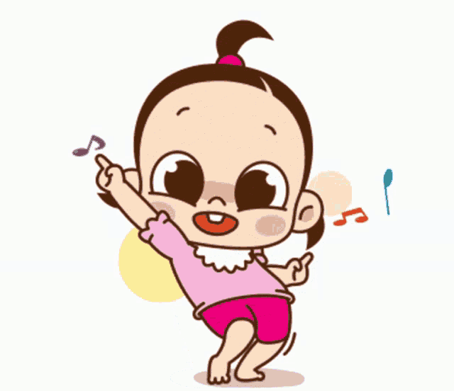 a little girl in a pink shirt and shorts is holding a bowl of food