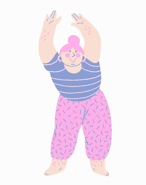 a cartoon of a woman with pink hair and pink pants
