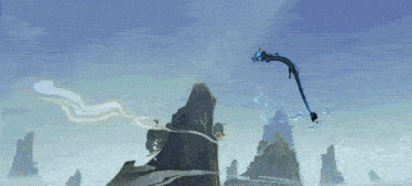 a dragon is flying in the sky over a mountain range