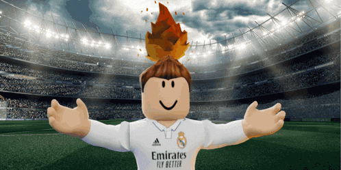 a roblox character wearing a white emirates fly better jersey