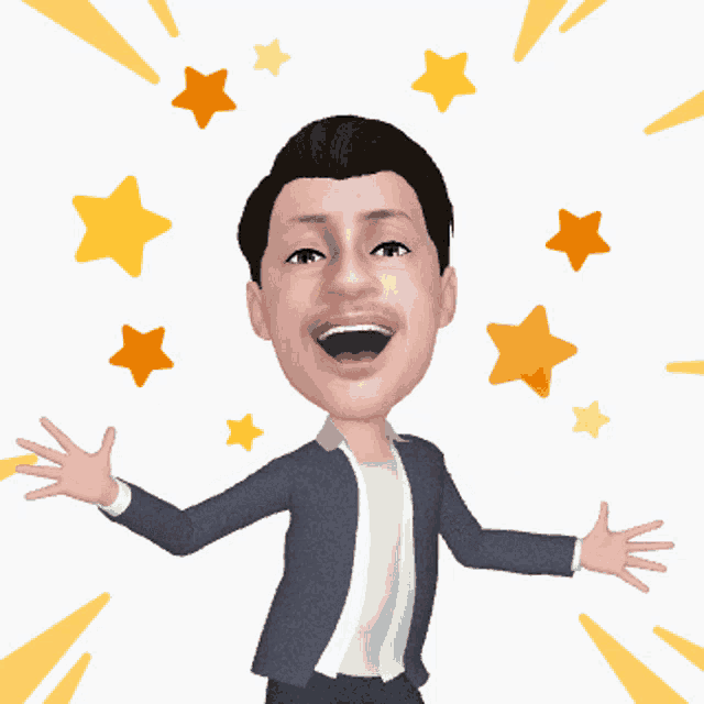 a cartoon of a man with his arms outstretched and stars around him