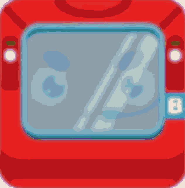 a cartoon drawing of a red device with a face on the screen