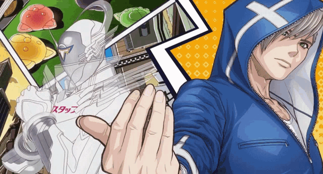 a man in a blue hoodie is holding a piece of paper that says staff
