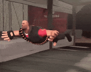 a bald man in a red shirt with the letter c on his chest is flying through the air
