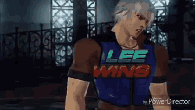 a video game character with the words lee wins on his shirt