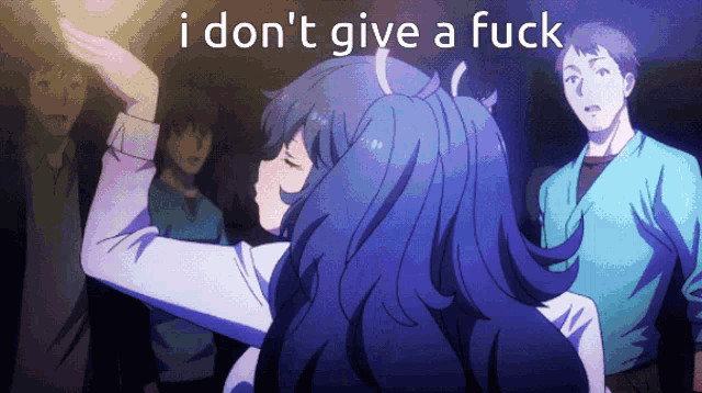 a picture of a girl dancing with the words i don 't give a fuck