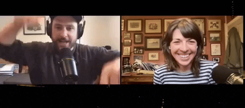 a man and a woman are talking on a video call .