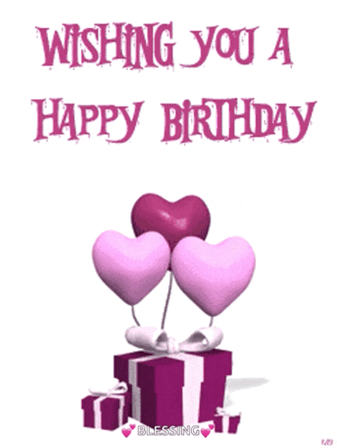 a greeting card wishing you a happy birthday with hearts and presents