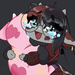 a cartoon drawing of a girl holding a pink pillow