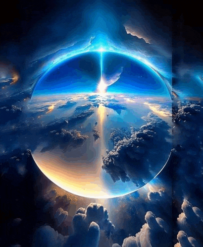 a painting of a globe in the sky with clouds