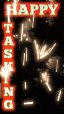a sign that says happy tasting is surrounded by fireworks
