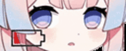 a close up of a girl 's face with a battery icon next to her face .