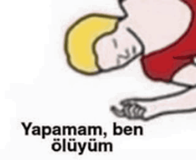 a cartoon of a person laying on the floor with the words `` yapamam , ben ölüyüm '' written next to them .