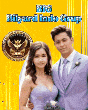 a poster for big bilyard indo grup shows a bride and groom posing for a photo