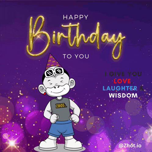 a birthday card with a monkey wearing a party hat and sunglasses